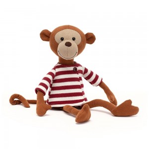 Plyšový hnedá opička Madison Monkey s prúžkovaným bielo-červeným tričkom 32 cm Jellycat 39667
