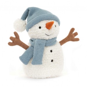 Plyšový snehuliak Sammie Snowman s huňatou bielou kožušinkou a svetlomodrou čiapkou so šálom 22 cm Jellycat 41949