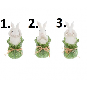 Polyresinová dekorácia bieleho zajačika v zelených kapustových listoch v troch prevedeniach 8 x 8 x 18 cm Blanc Maricló 39965