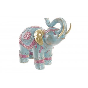 Polyresinová dekorácia indického sloníka v tyrkysovo-ružovom farebnom prevedení 21 x 8,5 x 16,8 cm 39551