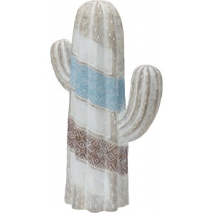 Polyresinová dekorácia kaktusu v hnedo-bielo-modrom prevedení s dekorovaným povrchom 31 x 16 x 49 cm 43125