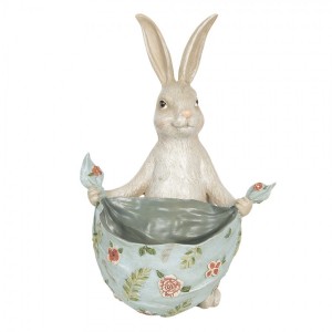 Polyresinová dekorácia postavičky krémového zajačika držiaceho v rukách šatku ako kvetináčom 25 x 25 x 36 cm Clayre & Eef 43233