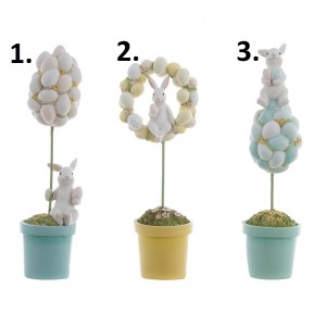 Polyresinová dekorácia postavičky veľkonočného zajačika v kvetináči s vajíčkami v troch prevedeniach 12 x 9 x 33 cm Blanc Maricló 42553