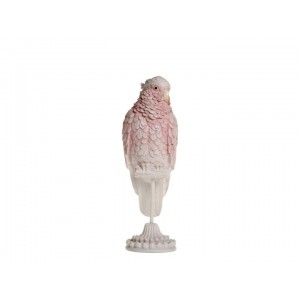Polyresinová dekorácia ružového papagája na bielom bidielku na stojane značky Chic Antique 37,5 cm x 12 x 12,5 cm  43538