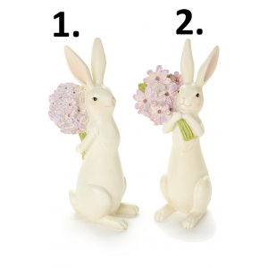 Polyresinová dekorácia stojacej postavičky zajačika v bielom farebnom prevedení a dvoch prevedeniach 11,5 x 27 cm 43309