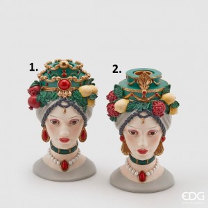 Polyresinová dekorácia svietnika na vysokú sviečku v tvare hlavy ženy a dvoch prevedeniach zo sicílskej kolekcie 10 x 18 cm EDG 42041