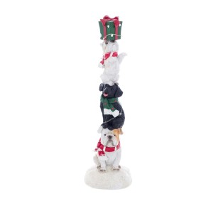 Polyresinová dekorácia troch psíkov vo vianočnom motíve s LED osvetlením 9 x 9 x 33 cm Blanc Maricló 42518