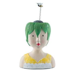 Polyresinová hlava postavička dekorácia s motívom dievčaťa so slnečnicou a včielkou 35 cm Baden 38172