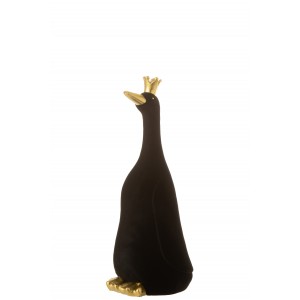 Polyresinová postavička čiernej sediacej kačky so zlatou korunkou 10,5 x 8 x 24,5 cm 37745