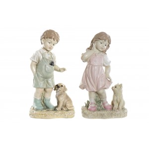 Polyresinová postavička dvoch stojacich detí dievčatka a chlapca so zvieratkom 26,5 x 16,5 x 44,5 cm 37989