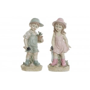 Polyresinová postavička dvoch stojacich detí dievčatka a chlapca v záhradke 18 x 15 x 41 cm 37988