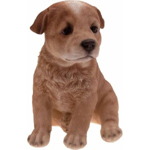 Polyresinová postavička hnedého sediaceho psíka menom Bubi 16 cm 37416