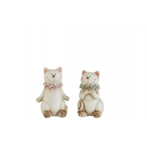 Polyresinová postavička sediacej mačičky s kvetovaným golierikom 11,5 x 11 x 16,5 cm 37729
