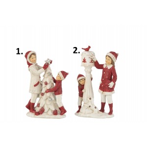 Polyresinová vianočná dekorácia detičiek v bielo-červenom farebnom prevedení a dvoch prevedeniach 13,5 x 7 x 21 cm Jolipa 42298