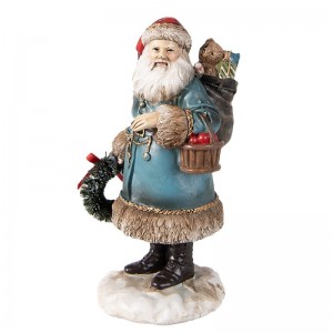 Polyresinová vianočná dekorácia Mikuláša s batohom plných darčekov a s košíkom 8 x 7 x 15 cm Clayre & Eef 41989