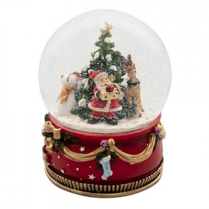 Polyresinová vianočná dekorácia snežnej gule v červeno-zlatom farebnom prevedení s dekorom Mikuláša 15 x 20 cm Clayre & Eef 43228