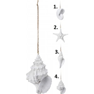 Polyresinová závesná dekorácia morskej mušle v bielom farebnom prevedení a štyroch prevedeniach 11 cm 43140