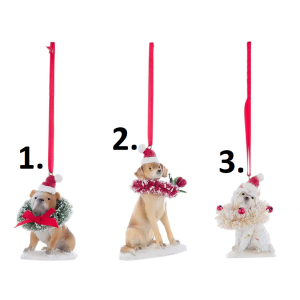 Polyresinová závesná dekorácia psíka s vianočným venčekom okolo krku v troch prevedeniach 7 x 5 x 9 cm Blanc Maricló 42519
