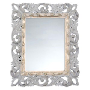 Polyresinové obdĺžnikové zrkadlo v sivom farebnom prevedení so zlatou patinou v schaby chic romantickom štýle 33 x 4 x 38 cm Blanc Maricló 41753
