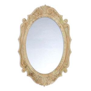 Polyresinové oválne zrkadlo v krémovom farebnom prevedení v schaby chic romantickom štýle 39 x 2 x 60 cm Blanc Maricló 42256