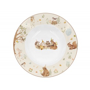 Porcelánový biely hlboký tanier FOREST PARTY s rozkošným motívom zvieratiek s priemerom 22 cm Isabelle Rose 35868
