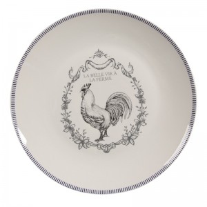 Porcelánový dezertný tanier v bielom farebnom prevedení s dekorom kohúta vo vidieckom štýle 20 x 2 cm Clayre & Eef 41977