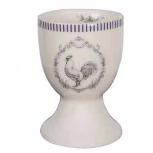 Porcelánový držiak na vajíčko v bielom farebnom prevedení s dekorom kohúta 4 x 7 cm Clayre & Eef 42888