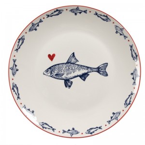 Porcelánový hlboký tanier v bielom farebnom prevedení s dekorom rýb a srdiečok 20 x 2 cm Clayre & Eef 41982