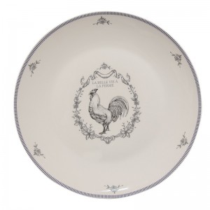 Porcelánový plytký tanier v bielom farebnom prevedení s dekorom kohúta vo vidieckom štýle 26 x 2 cm Clayre & Eef 41976