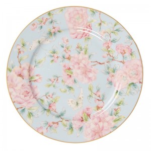 Porcelánový tanier v modrej farbe s kvetinovým motívom a priemerom 19 cm Clayre & Eef 38808