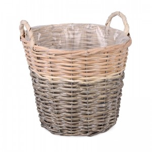 Prútený hnedo-sivý košík - kvetináč okrúhleho tvaru s plastovou vložkou 28 x 28 x 29 cm 42363