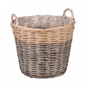Prútený hnedo-sivý košík - kvetináč okrúhleho tvaru s plastovou vložkou 35 x 35 x 36 cm 42364