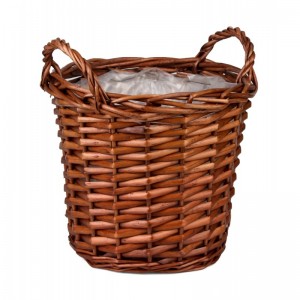 Prútený košík - kvetináč okrúhleho tvaru v hnedom farebnom prevedení s plastovou vložkou 23 x 14 x 26 cm 42367