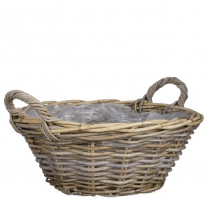 Prútený ratanový košík okrúhleho tvaru s plastovou vložkou ako kvetináčom a rúčkami 43 x 18 cm 40414