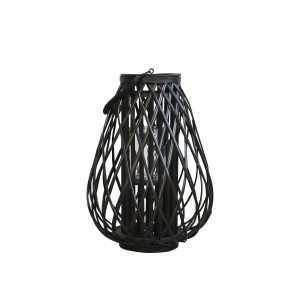 Prútený vŕbový lampáš - svietnik v čiernej farbe so sklom na pilárnu sviečku 36 x 50 cm Chic Antique 41028