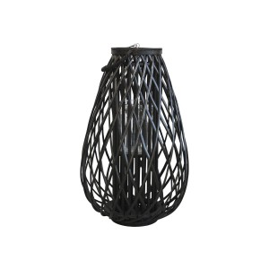 Prútený vŕbový lampáš - svietnik v čiernej farbe so sklom na pilárnu sviečku 45 x 70 cm Chic Antique 41026