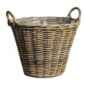 Ratanový košík - kvetináč v prírodnom prevedení s plastovou vložkou a rúčkami 35 x 25 cm 43393
