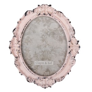 Ružový polyresinový fotorám vo vintage romantickom ošúchanom vzhľade s dekorovaním a sklom 17 x 2 x 20 cm Clayre & Eef 35594 