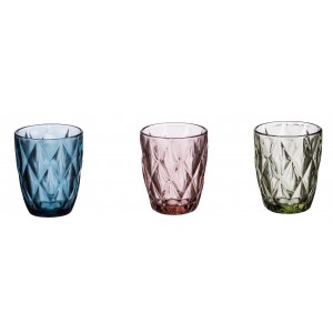 Sada troch sklenených pohárov modré, ružové alebo zelené 285 ml 33125