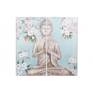 Set dvoch kusov obrazov na plátne s motívom sediaceho Buddhu a kvietkami 140 x 3 x 140 cm 40473