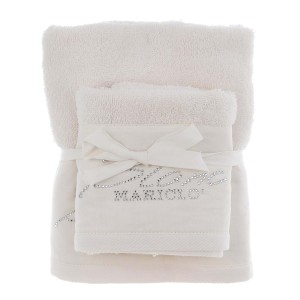 Set dvoch kusov uterákov v bielom farebnom prevedení so striebornými kamienkami 40x60/60x100 cm Blanc Maricló 42561