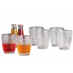 Set šiestich kusov transparentných sklenených pohárov s retro dekorovaním 260 ml 38985
