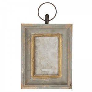 Sivý drevený vintage ošúchaný fotorám vo vidieckom rustikálnom štýle so zlatou patinou 18 x 4 x 23 cm  Clayre & Eef 41104