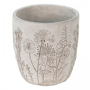 Sivý kvetináč z kameniny okrúhly s dekorom lúčnych kvietkov 20 x 21 cm Clayre & Eef 38100