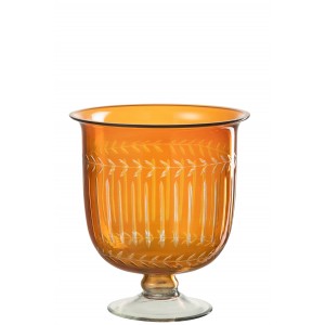 Sklenená dekorácia vázy v oranžovom farebnom prevedení s jemným dekorom 22,5 x 22,5 x 24,5 cm Jolipa 42312