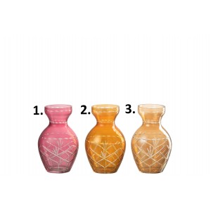Sklenená dekorácia vázy v troch farebných prevedeniach s jemným dekorom 8,5 x 8,5 x 14,5 cm Jolipa 42309