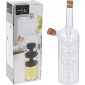 Sklenená dóza - fľaša v transparentom farebnom prevedení na olej a ocot s korkovým vrchnákom 5,7 x 22 cm 43135
