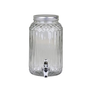 Sklenená transparentná dóza - zásobník na nápoje s kohútikom a vrúbkovaným povrchom 3,5 L Chic Antique 40347