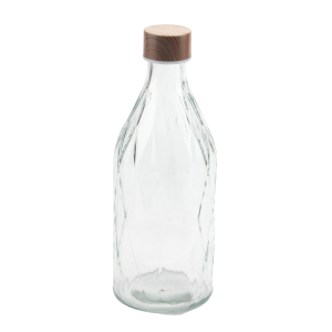 Sklenená transparentná fľaša s dreveným vrchnákom 1 liter 41551