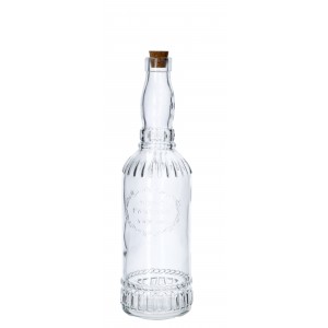 Sklenená transparentná fľaša s korkovým uzáverom a dekorom 8 x 30 cm 37755